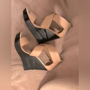 Leather Wedge Heel Platform Sandal (Nude)